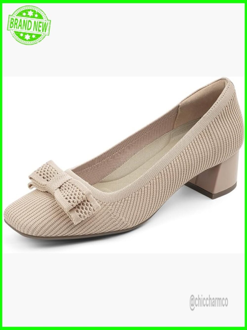 Low Chunky Heel Pumps for Women Comfort Knit Block Heeled Shoes Slip On Dress